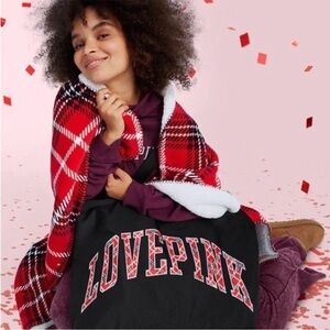Victoria's Secret PINK Tote & Blanket Red Plaid 2 PIECE SET  New